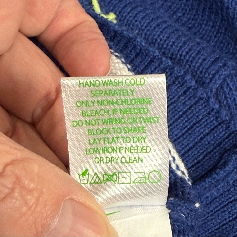 Lilly Pulitzer Blue Striped Crewneck Sweater w/ Lime Stitch Detail Small - Picture 8 of 9